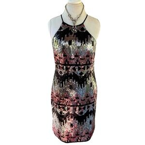 My Michelle Y2K Junior Sz 13 Black Pink Sliver Sequins Homecoming Party GUC Mini